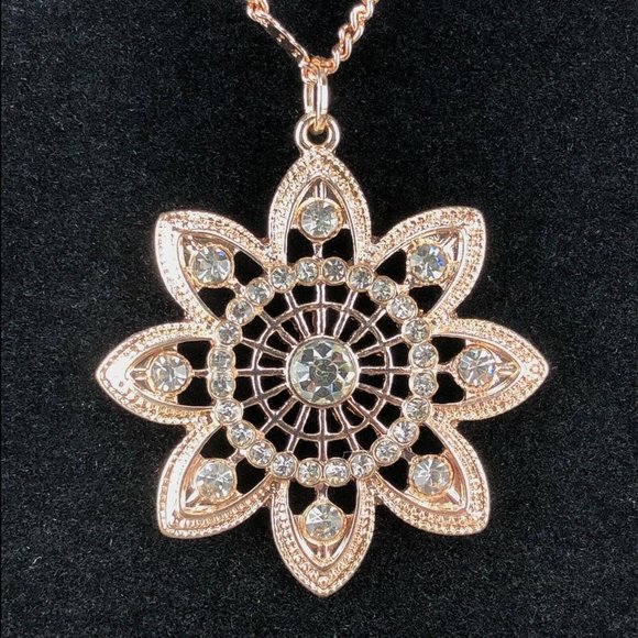 LC Lauren Conrad Copper Tone Long Necklace Flower Mandala